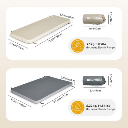 Naturehike 4" Drop Stitch Double Sleeping Pad with Electric Pump, 882 LBS Non-Collapsible Strong Support, Connectable Camping Mattress, Full Size Inflatable Air Mattress for Home, Camping, Guest