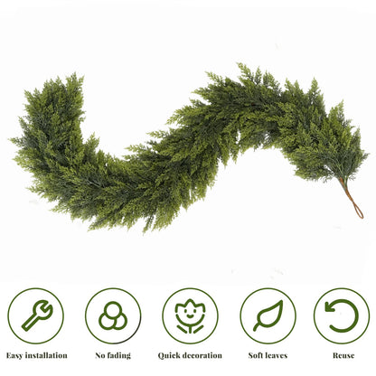 2 Pcs Christmas Garland, Christmas Decorations, 6FT Real Touch Cedar Garland, Artificial Cypress Garlands for Mantle Fireplace Door Table Wall Upstairs Indoor Outdoor Holiday Xmas Decor