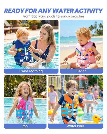 Gogokids Swim Vest for Toddler & Kid 1-2-3-4-5, Adjustable Buoyancy Swimming Vest for Kid Learn to Swim, Toddler Floaty with Removeable Floats and Dual Safety Straps Buoyancy Aid for Pool Beach Puddle