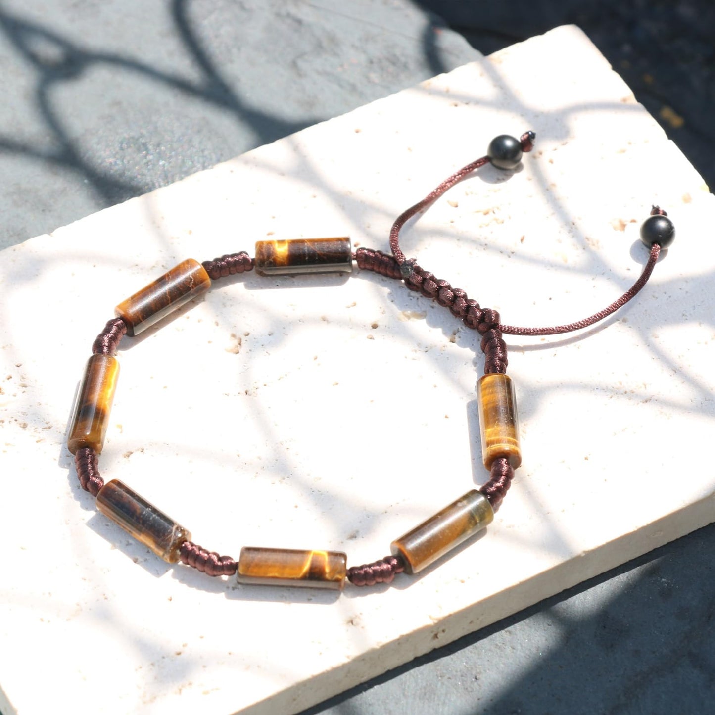 Onesmek Protection Tigers Eye Crystal Bracelet for Men - Healing Crystal Tiger Eye Gemstone Bead Mens Bracelet 6mm, Premium Cylindrical Stone Beads Bracelets Crystals Jewelry Birthday Gifts for Him