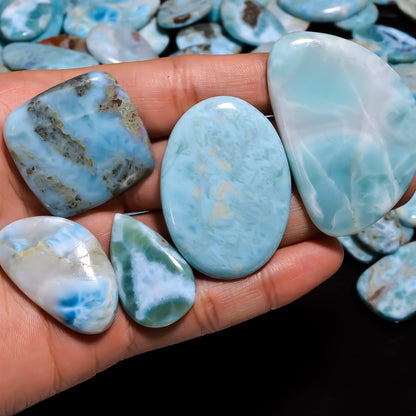Natural Larimar Gemstone- Healing Crystals for DIY Jewelry Making -Loose Natural Cabochon -Perfect for Crafting Unique Jewelry Designs (5 pcs, 25-35 mm)