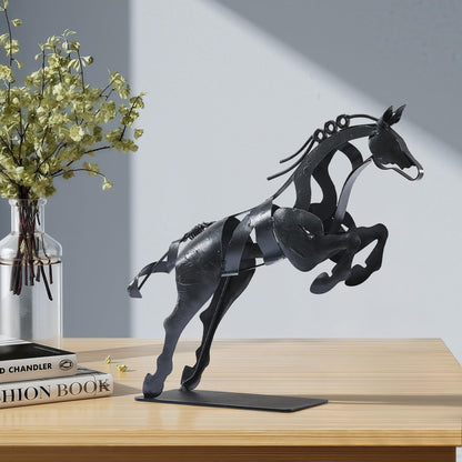 SunBlogs Art Horse Statue, Unique Metal Art Handmade Sculpture for Home Decor, Rustic Decor, Gifts for Horse Lovers (Black)