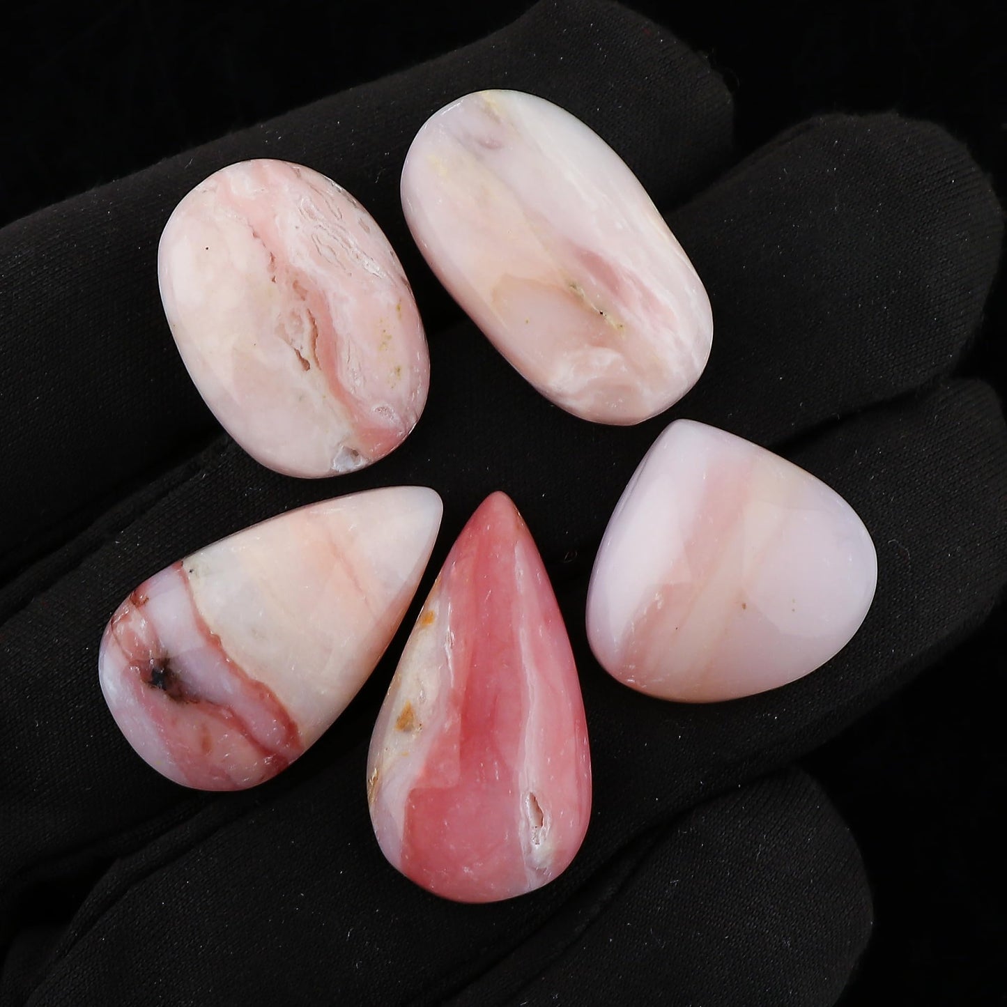 CRYSTALINES 5pcs, Natural Pink Opal Gemstone, Bulk Flatback Cabochon Stone, Chakra Healing Crystals, Wholesale Polished Loose Supplies-DIY Jewelry Making, Wire Wrapping, Gem Collection