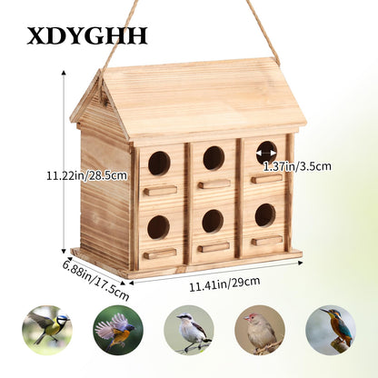 Bird Houses for Outside, 12 Hole Wooden Bird House for 12 Bird Families, Large Hanging Birdhouse Nesting Box for Wren Finch Bluebirds, Outdoor Garden Bird Hotel