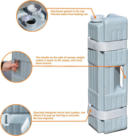 Eurmax USA 4-Pack Universal Upgraded Commercial Canopy Weights - Leg Weight Bottles for Pop Up Canopy Tents,Gazebos&Shelters - Easy Wrap-Around Hook&Loop Installation,Multi-Fill:Water,Sand,Gravel&More