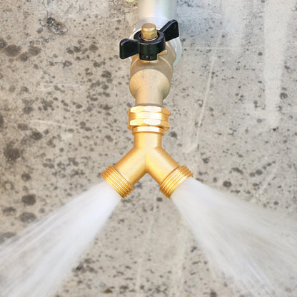 SIGURANTA Garden hose splitter, Brass Y-Type Unrestricted Flow Fitting, Garden Faucet splitter (2-way full flow 2Pcs)