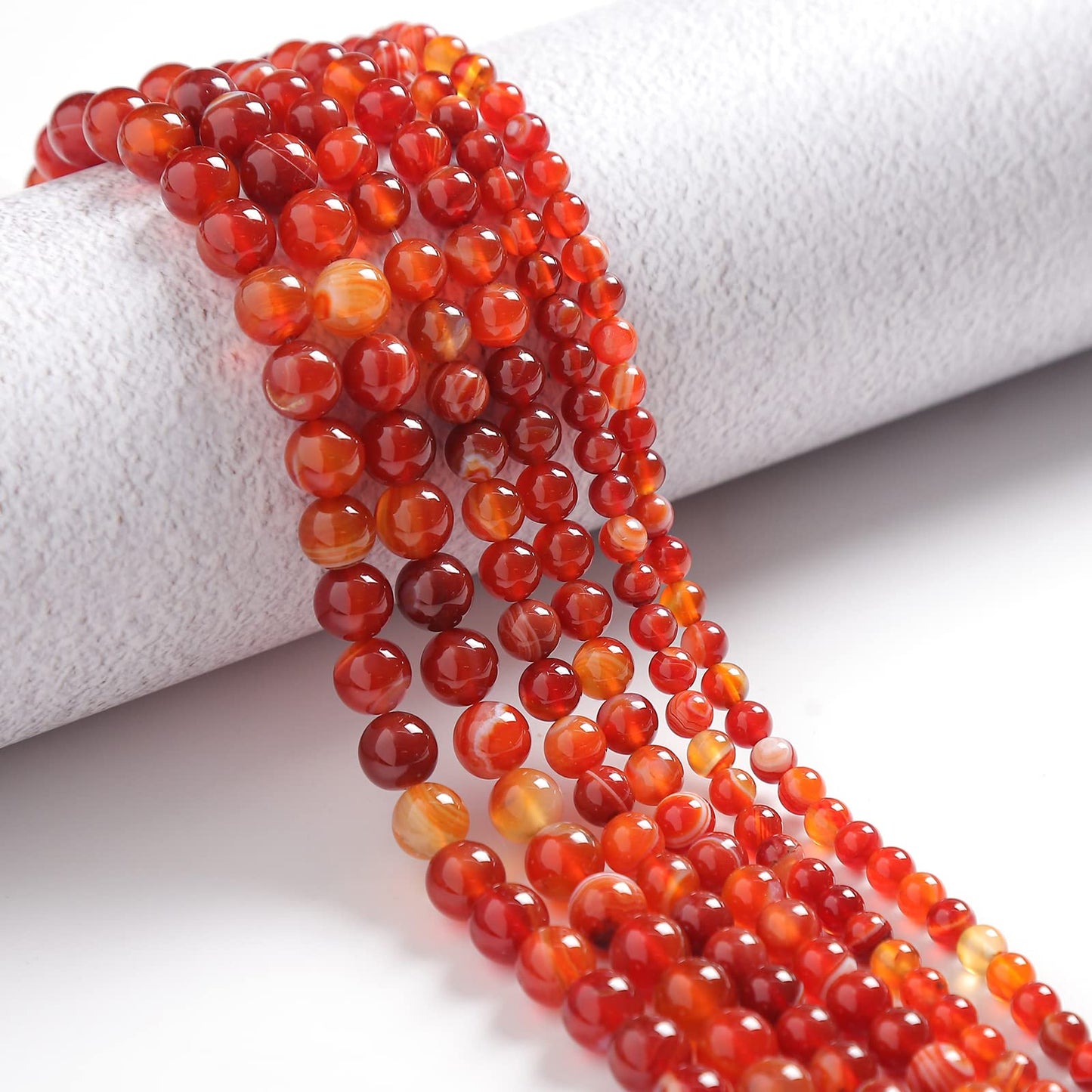 35pcs 10mm Natural Stone Beads Red Carnelian Striped Agate Beads Energy Crystal Healing Power Gemstone for Jewelry Making, DIY Bracelet Necklace
