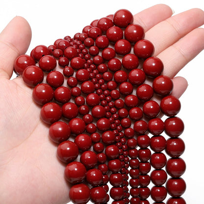 NITOPUPU 100Pcs 8mm Cinnabar Beads for Jewelry Making, Natural Round Loose Gemstone Stone Bead for Necklace Bracelets, Crafts for Adults with Crystal Stretch Cord