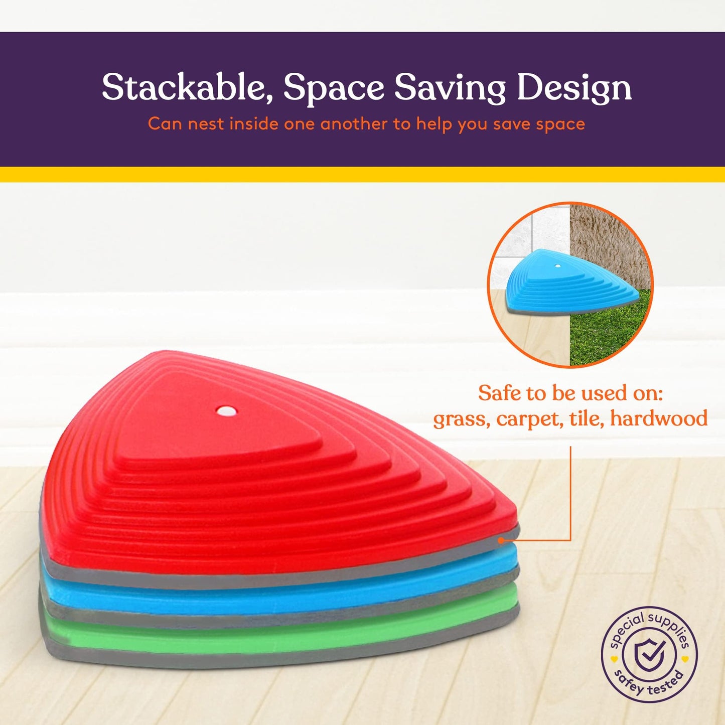 Special Supplies Stepping Stones for Kids Indoor and Outdoor Balance Blocks Promote Coordination, Balance, Strength Child Safe Rubber, Non-Slip Edging (12 Pk)
