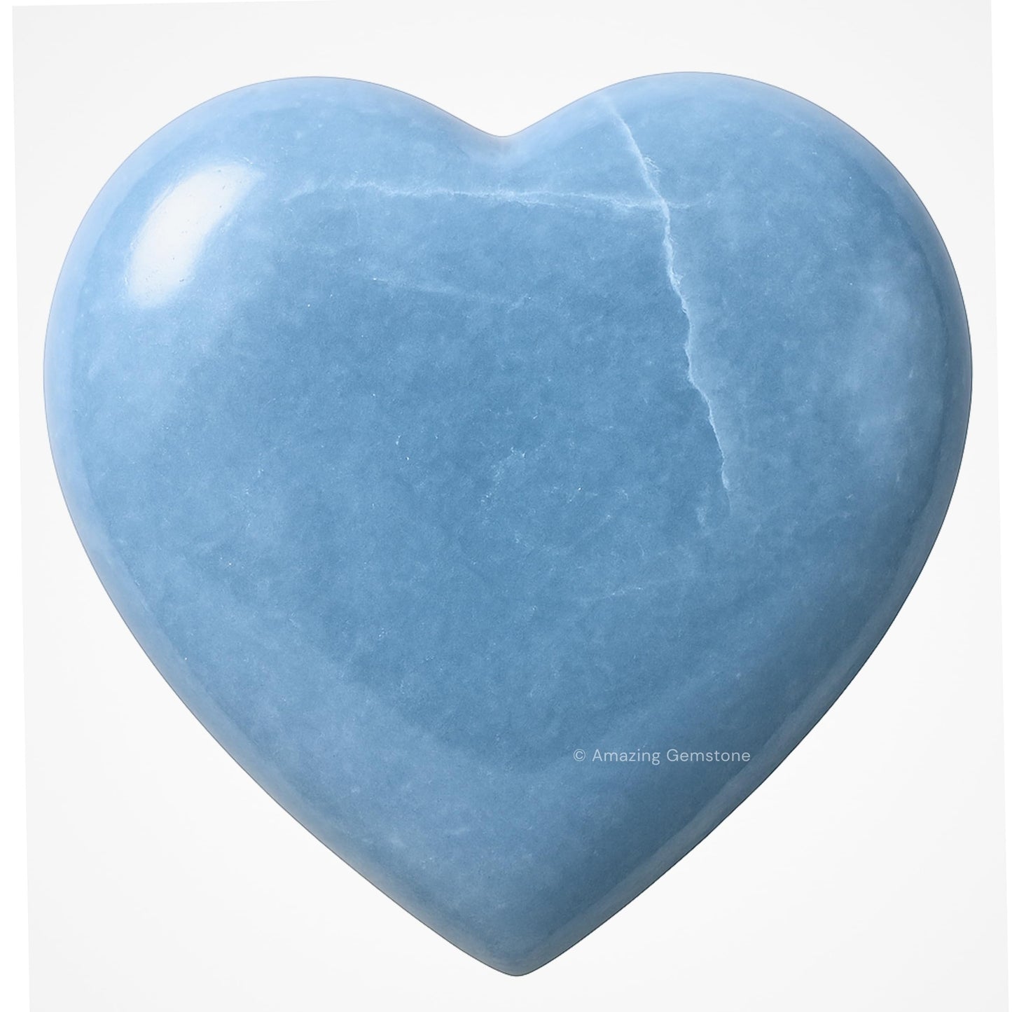 Amazing Gemstone Angelite Crystal Heart Palm Stone - Pocket Massage Worry Stone for Natural Body Chakra Balancing, Reiki Healing and Crystal Grid