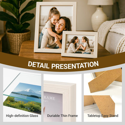 Display 5x7 Picture Frame Set of 2, 5 x 7 Photo Frames with High Definition Real Glass, Horizontal/Vertical Tabletop Display, White 2 Pack