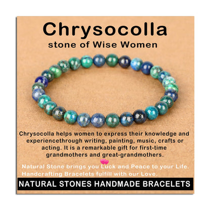 AD Beads Handmade Gemstone Stretch Elastic Bracelet Crystal Healing Reiki Nature's Beauty and Spiritual Essence Unisex (6mm, Chrysocolla (Wise Women))
