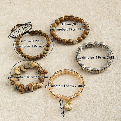 Yomisa Boho Beaded Bracelets for Women,Multilayer Wrap 5PCS Healing Natural Jasper Stone Bead Bracelets Handmade Stackable Friendship Stretchy Beaded Bracelet Set Trendy Bohemian Jewelry Gift Women