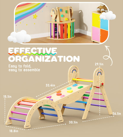 Philnas Pikler Triangle Set, 9-in-1 Montessori Climbing Toy for Toddlers, Foldable Wooden Indoor Jungle Gym & Playground Climber for Learning and Motor Skills (18 Months–7 Years)