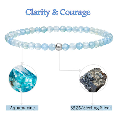 Farfume Aquamarine - Calmness & Courage - Beaded Bracelets for Women,Handmade Natural Stone 4mm Beads 925 Sterling Silver Stretch Bracelets, Chakra Crystal Gemstone Jewelry Gifts for Mom