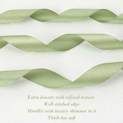 HUIHUANG Moss Green Satin Ribbon - 1 inch Luxury Shimmer, Extra Density, Dusty Sage for Gift Wrapping, Crafts, Bows, Flower Bouquets, Holiday Decor, Bridal Showers - 20 Yards