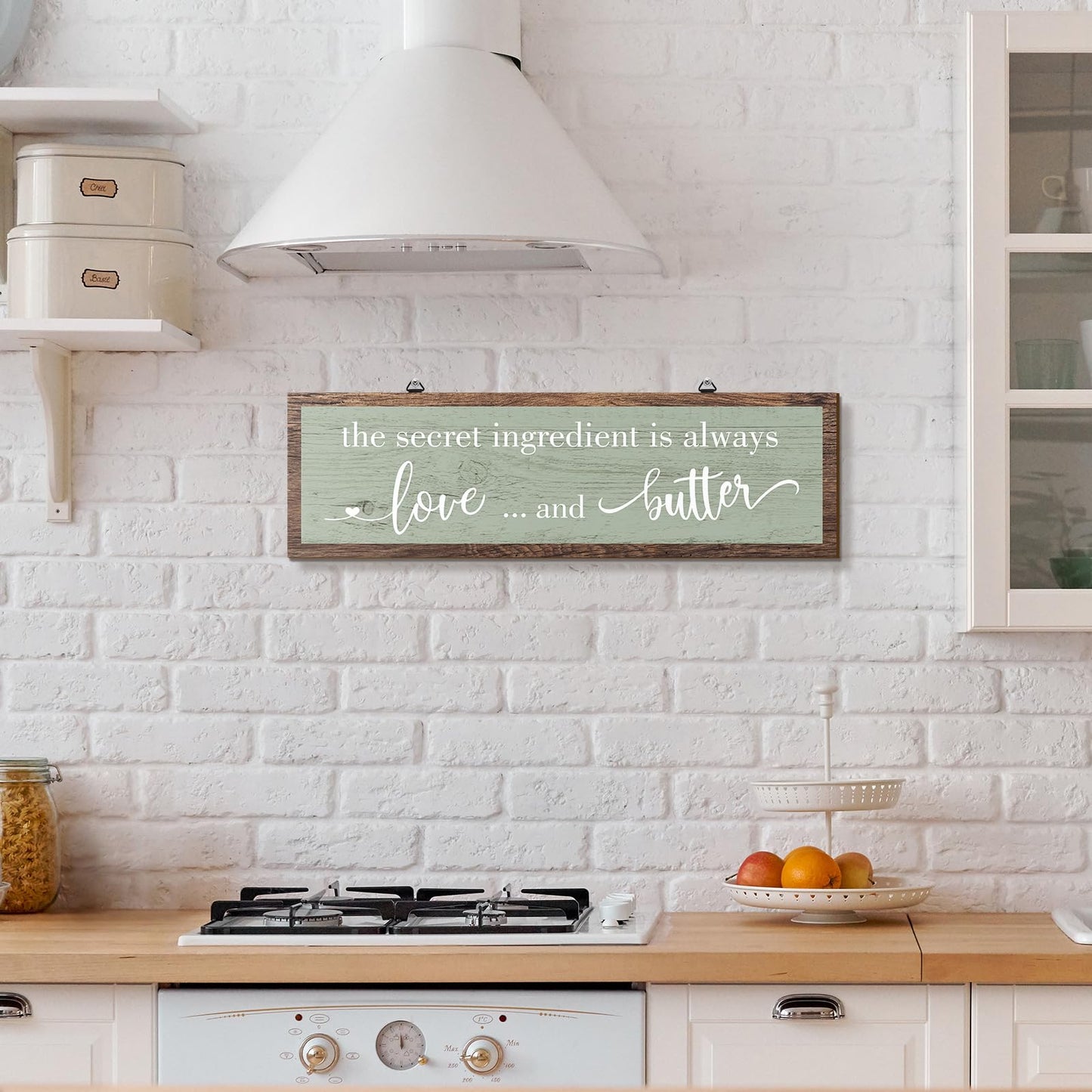 Jetec The Secret Ingredient Is Always Love and Butter Sign Funny Wood Kitchen Sign Funny Farmhouse Wall Decor Rustic Kitchen Wall Decoration, 15.7 x 4.7 Inch(Green)