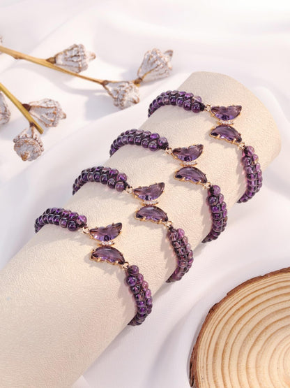 Top Plaza Healing Crystal Amethyst Bracelets for Women Purple Butterfly Natural Gemstone Beaded Bracelet Jewelry Gifts for Mom