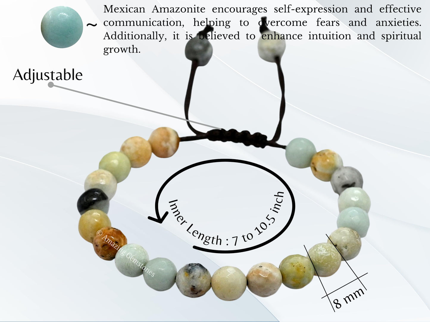 Amazing Gemstone Mexican Amazonite Bracelet for Women - Chakra Mens Bracelet Protection Crystals&Healing Stones - Blessing Bracelet Spiritual Meditation Gift (Faceted Beaded Bracelet, Adjustable)
