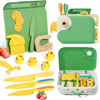 Lullulii Montessori Kitchen Tools for Toddlers,Kids Knife for Real Cooking,Toddlers Knife Set with Storage Box Kids Safe Knives Children Cutting Set for Girl Boy,Montessori Toys for Kitchen Set -Green