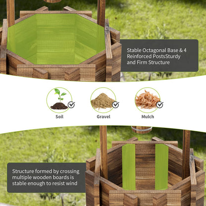 Aoxun Wooden Wishing Well Planters with Hanging Bucket, Garden Helper, Rustic Garden Decor for Outside, Yard, and Patio, Upgrade Reinforced Base, Brown