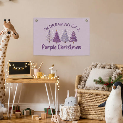 MNASAIOO Purple Christmas Tree Kids Banner, Preppy Trendy Girls Girly Room Decor, Winter Nursery Canvas Flag Wall Hanging Decor Art for Holiday Classroom Playroom Toddler Room Bedroom Dorm 20x30in