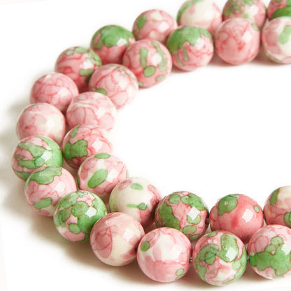 45pcs 8mm Natural Green Red Rain Flower Beads Gemstone Beads Round Loose Beads for Jewelry Making