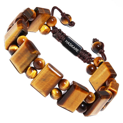 Mens Tiger Eye Protection Bracelet - HASKARE Real Crystals Tiger Eye Beads Bracelet Handcrafted Brown Stone Gifts for Him, Durable Drawstring Mens Jewelry Bracelets Stuffers for Men Fathers Day Christmas