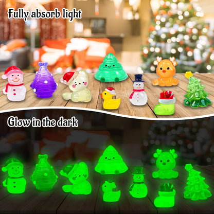 Feivando 52 Pcs Luminous Mini Christmas Figurines Glow in The Dark Tiny Little Resin Snowman Miniature Figures for Xmas Holiday Crafts Garden Micro Landscape Party Home Table Decor