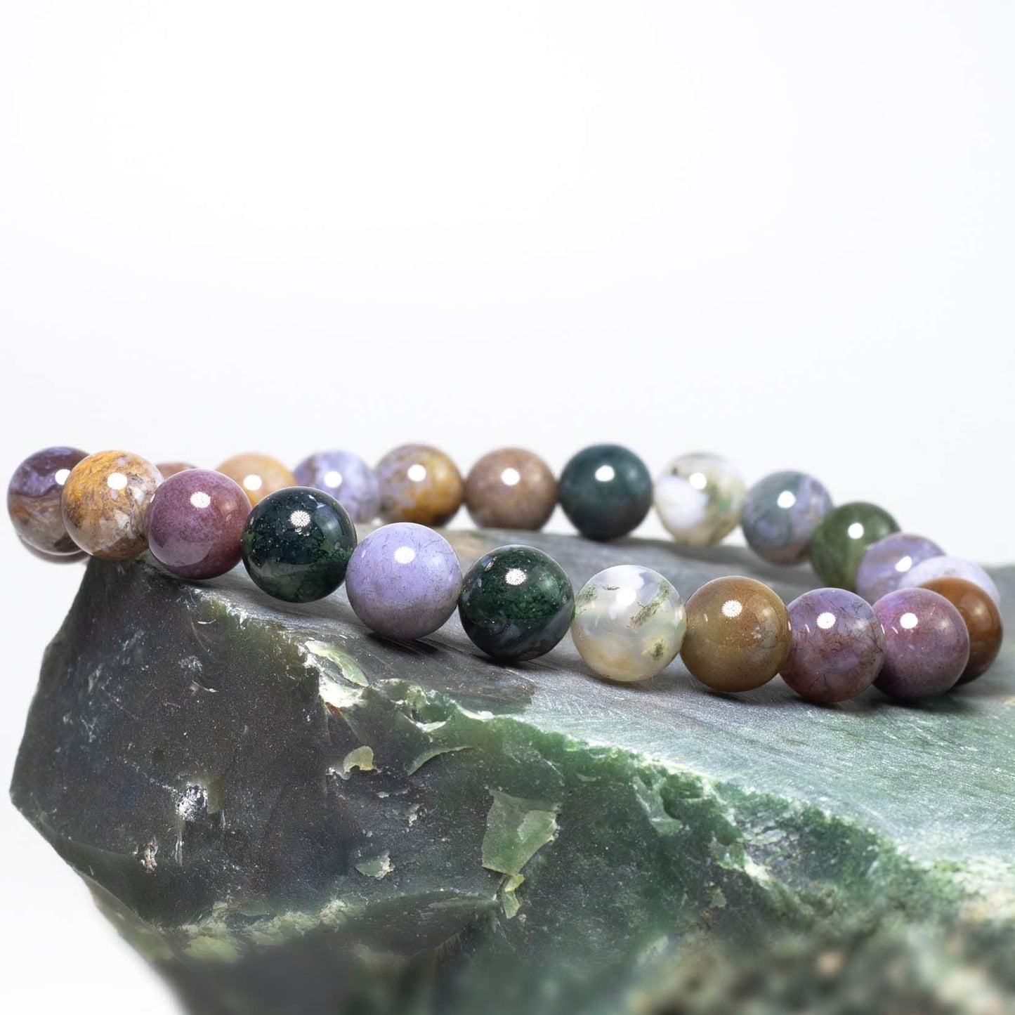 DAZCOLO 8mm Natural Gemstone Stretch Bracelet, Handmade Unisex Crystal Bracelets for Meditation, Yoga, Spiritual Healing & Positive Energy (Moss Agate)