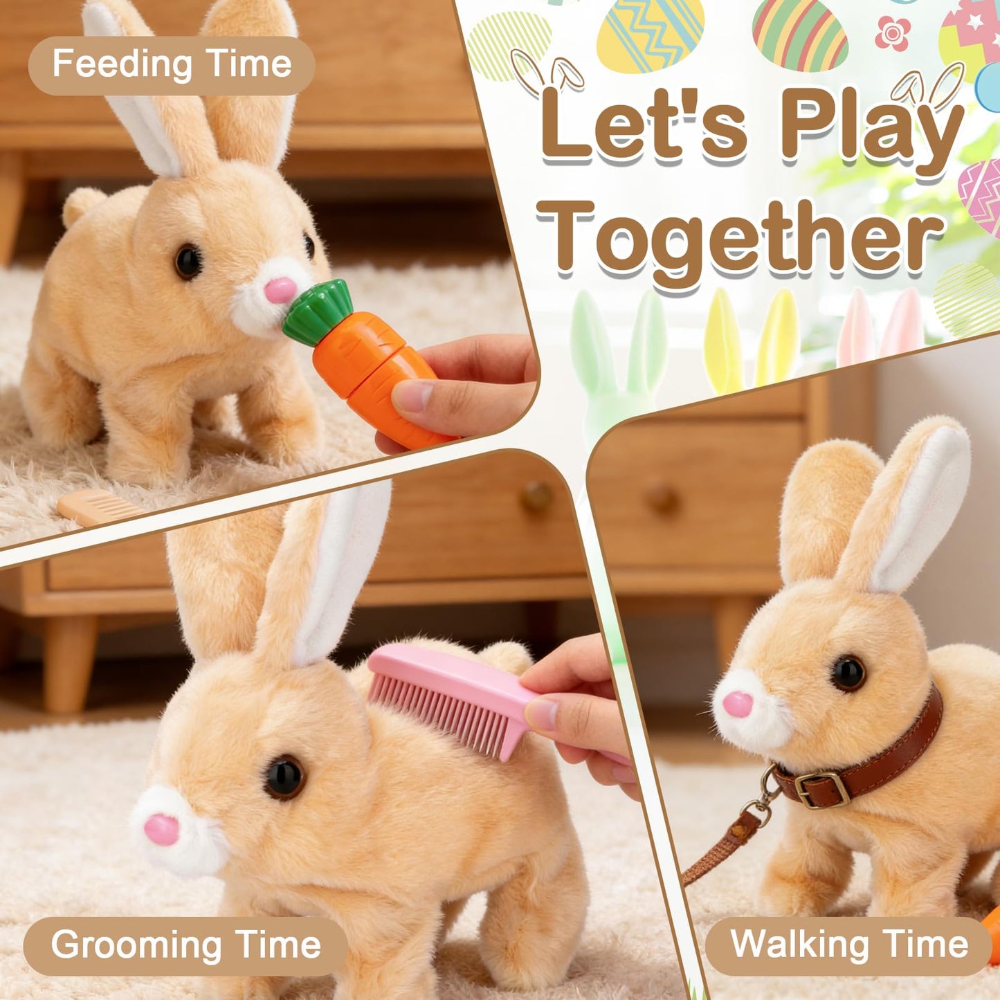 Hopping Bunny Toy, Easter Bunny Stuffed Animal Interactive Electronic Plush with Sounds and Movements, Animated Walking Wiggle Ears Twitch Nose, Easter Gifts for Kids Toddlers Boys Girls (brown)