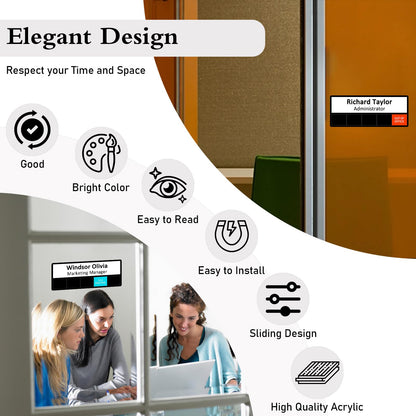 Office Status Sign With 5 Options,Do Not Disturb/Please Knock/In A Meeting/Out of Office/Working Remotely, Magnetic Slider Sign for Any Room,Name Plate For Desk/Doors/Cubicle Wall With Stand-Black
