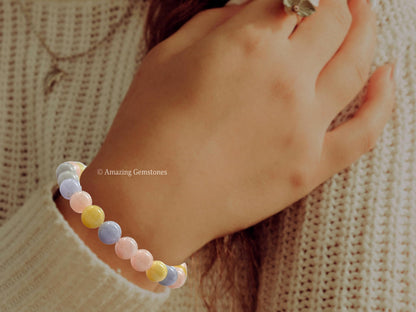 Amazing Gemstone Crystal Bracelet for Women Men's Gifts - Protection Healing Crystal Bracelet - 8mm Gemstone Beaded Stretchable Bracelet Pulseras Para Hombres Mujer Stocking Stuffers Mothers Day Gift (Morganite)