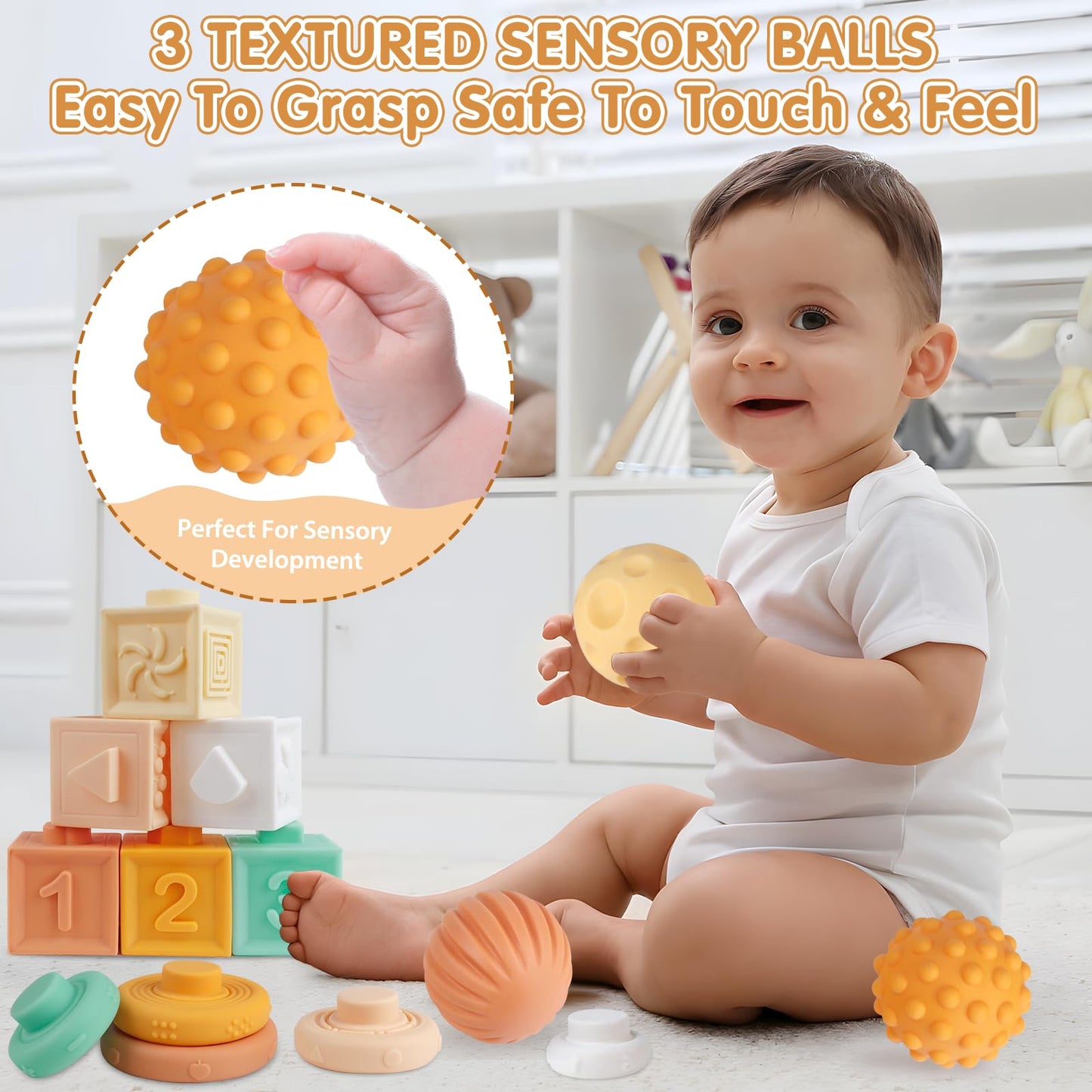 Wuzhineisn Baby Toys 6-12 Months Montessori Toys 6 in 1 Musical Instruments for Toddler, Stacking Blocks Development Learning Educational Toy with Wooden Xylophone Infant Baby Birthday Easter Gift