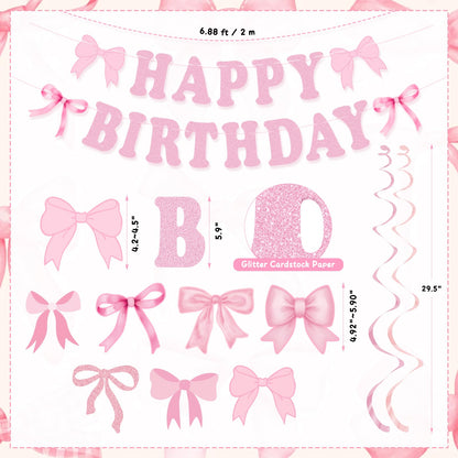 Bow Birthday Party Decorations, Cute Pink Bow Birthday Banner Bows Party Hanging Swirls Set for Women Girls Bows Party Decorations, Baby Shower Party Decor Supplies
