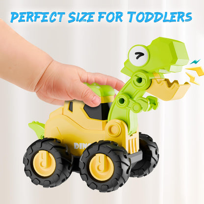 iPlay, iLearn Dinosaur Truck Toys for Toddlers, Boys Dinos Press Go Racing Cars, Kids Construction Sandbox Vehicles Playset, Baby Push Go Friction Car Set, Birthday Gift for 18 Month 2 3 4 5 Years Old