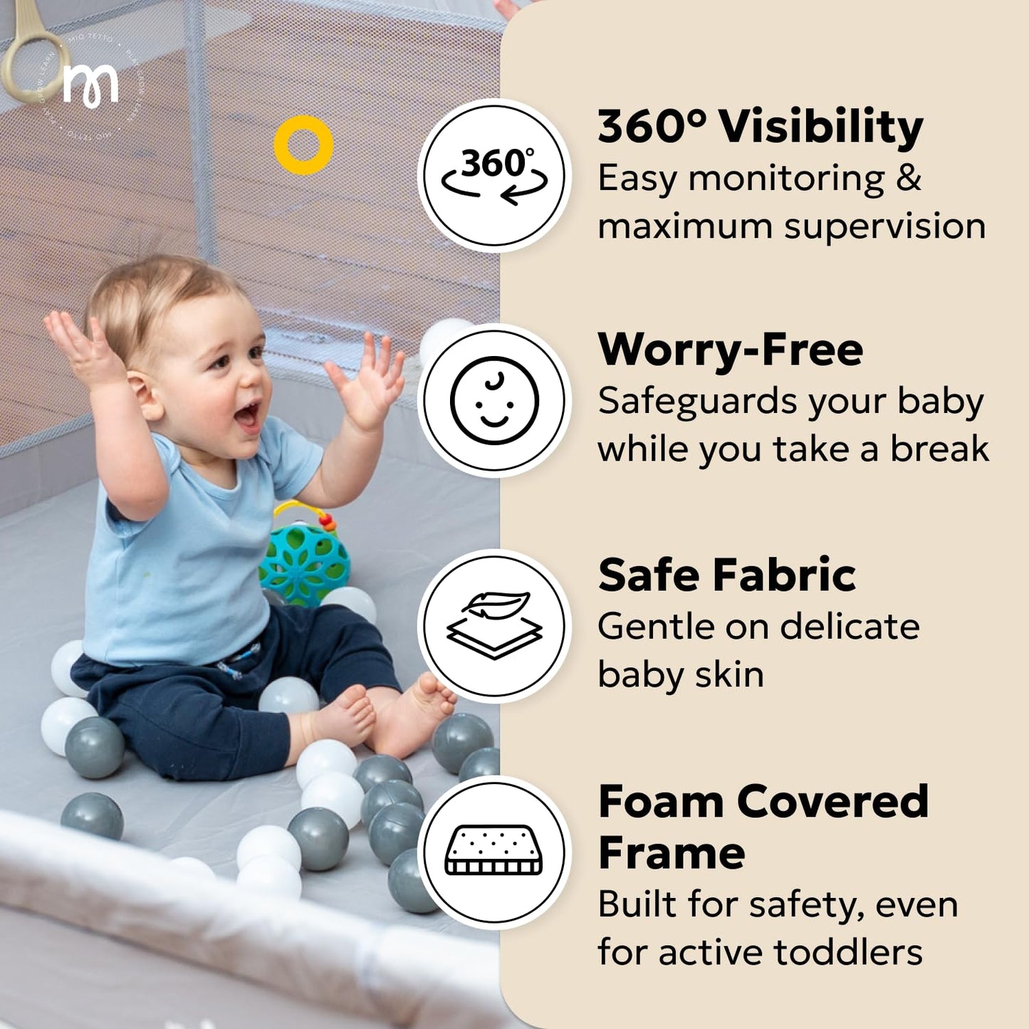 MioTetto Baby Foam Floor & Play Pen Bundle – Soft Foam Floor Tiles + 50x50 Playpen with Gate, Balls & Hangers – Safe, Non-Toxic Indoor & Outdoor Play Mat Set for Babies & Toddlers