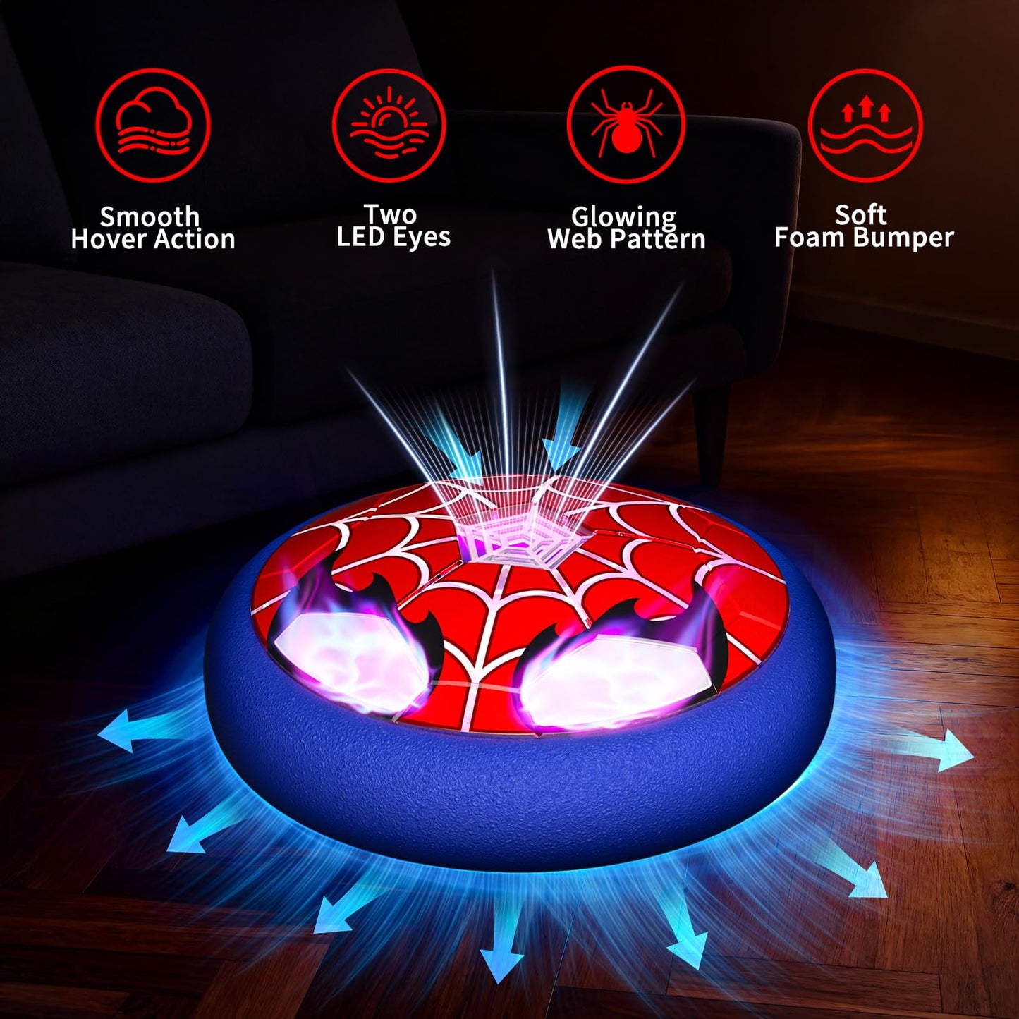 Light Up Hover Soccer Ball for Kids,Glowing Web Design & LED Eyes Air Floating Soccer Toys,Indoor Games with Soft Foam Bumper,Fun Sports Games for Boys Girls Age 3 4 5 6 7 8 9 10 11 12, Birthday Gifts