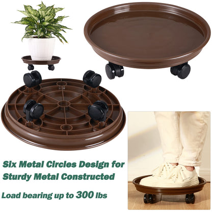 5 Packs Large Plant Caddy with PU Wheels 12" Rolling Plant Stands Heavy-duty Plastic Plant Roller Base Pot Movers Plant Saucers on Wheels Indoor Outdoor Plant Dolly with Casters Planter Tray Coaster