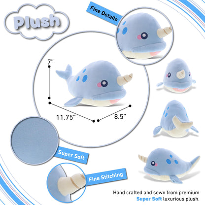 DolliBu Blue Narwhal Baby Soft Plush Toy, Newborn Babies First Stuffed Animal Cuddle & Snuggle Toys, Toddler's Huggable Best Buddy, Fluffy Teddy Bear - 11.75 Inch