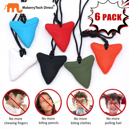 Sensory Chew Necklaces for Kids, Shark Tooth Silicone Chewy Necklace 6 Pack for Autism/ADHD/SPD, Autism Sensory Toys Reduce Chewing Fidgeting for Boys Girls Adults Chewer
