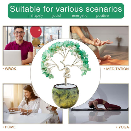 Runyangshi Green Aventurine Crystal Tree of Life - 7in Chakra Crystal Money Tree with 297 Natural Healing Crystal Gemstone for Feng Shui, Luck, Balancing Energy Home Decor & Spiritual Gift