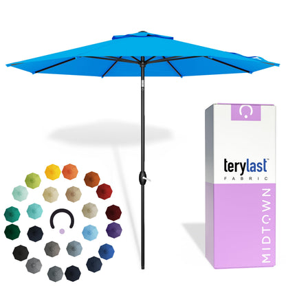 Midtown Umbrellas - 10-Year-No-Fade 9 Ft Patio Umbrella with Terylast Fabric, Auto-Tilt Aluminum Frame and 8 Reinforced Ribs for Deck, Pool, Garden & Beach - Cobalt Blue Canopy, Black Pole