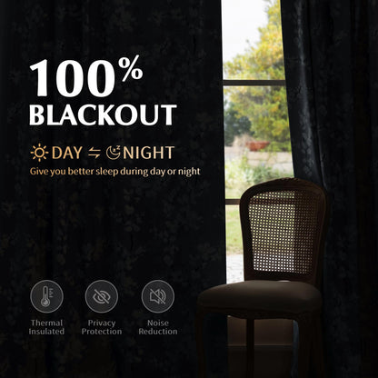FMFUNCTEX 100% Blackout Floral Curtains for Bedroom, Blue Curtains 84 inches Long Blossom Flower Patterned for Living Room,Thermal Insulated Farmhouse Drapes, Grommet Top 2 Panels (White on Blue)