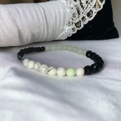 *GLOW IN THE DARK* “LEMON Bracelet” (Lemon Chrysoprase & Black Tourmaline) Natural Gemstone Healing Bracelet - Large | [7.5 inches]