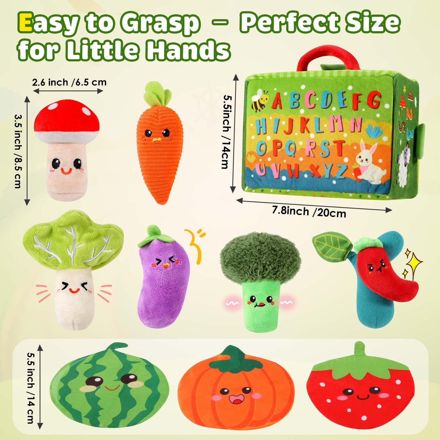 FREYBLI Baby Toys 6-12 Months - Soft Fruits Vegetable Garden Plant Plush Toy - 6 Month Old Baby Toys Boy Girl Gifts - Baby Sensory Montessori Toys with Rattles Mirror Squeaker Textures Crinkle Tissues