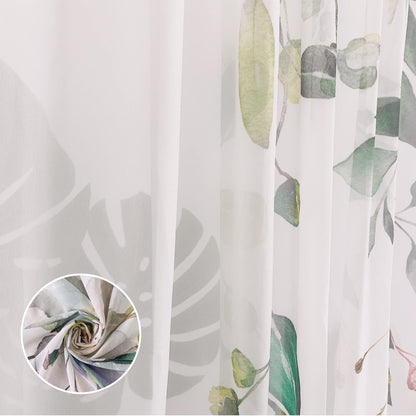 Fereyis Green Eucalyptus Leaves Sheer Curtains for Living Room 84 inch Length 2 Panels Set Elegant Wild Flower Floral Spring Printed Window Curtain Natural Chiffon Drapes for Bedroom