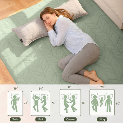 ZonLi Japanese Floor Mattress Futon Mattress Twin Size, Thicken Roll Up Tatami Mat 100% Cotton Washable Cover, Portable & Foldable Floor Bed Mattress for Sleeping, Dormitory, Adult Kids, Green