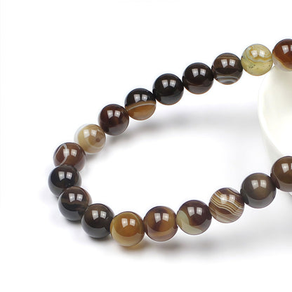 MJDCB Natural Stone Beads Coffee Stripe Agate Round Loose Beads for Jewelry Making DIY Bracelet Necklace (10mm)