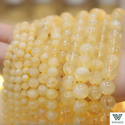 WHNKFB 8mm 50PCS Natural Citrine Round Beads, Smooth Polished Loose Yellow Crystal Beads for Jewelry Making Craft - 4mm 6mm 8mm 10mm Options with Free Elastic Cord
